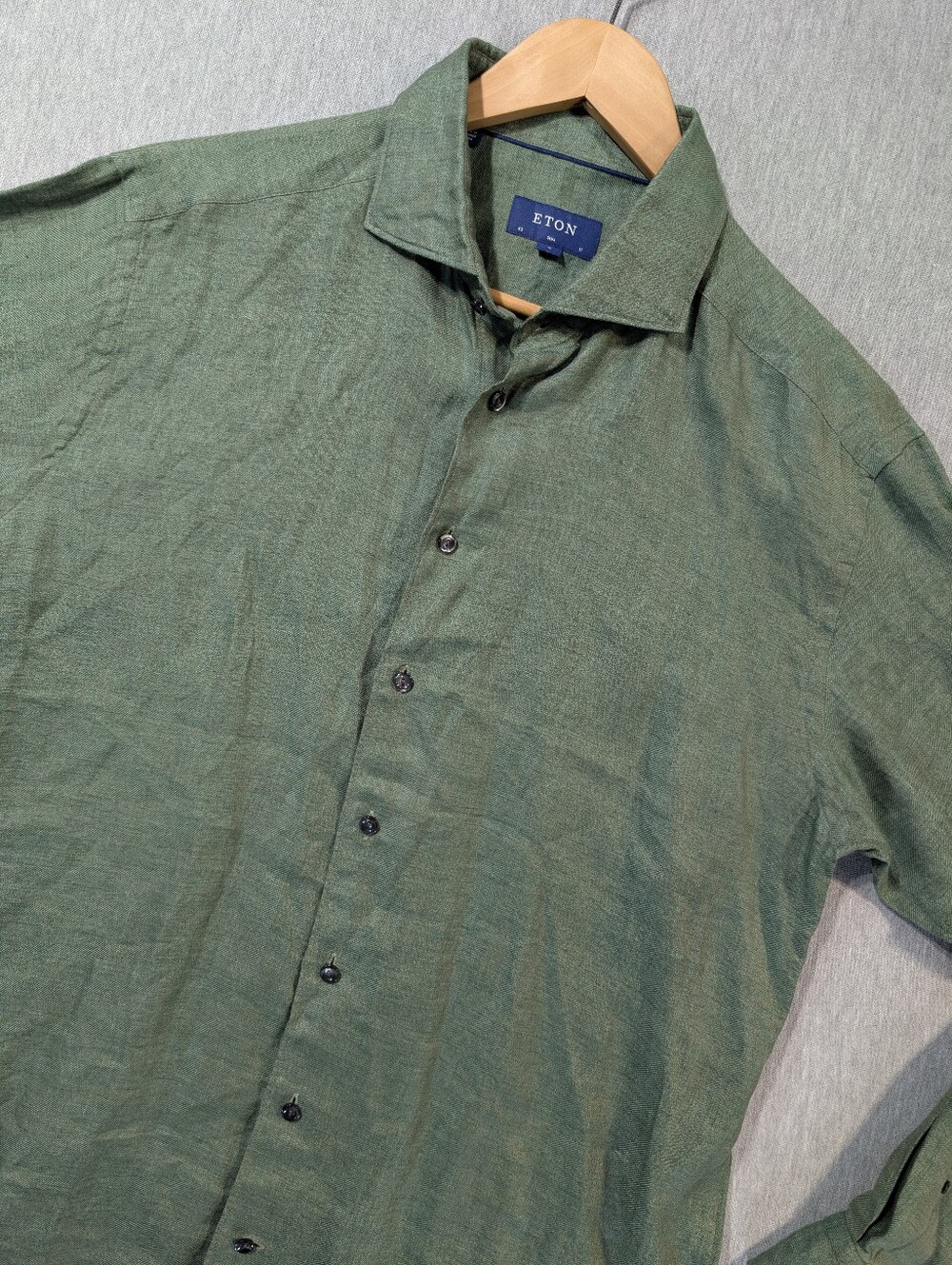 Eton Slim Fit 100% Linen Button Up Shirt Men's XL 43-17 Green Long Sleeve